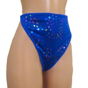 Dolls Kill Royal Blue High-Waisted String Thong Panties W/ Metallic Stars
